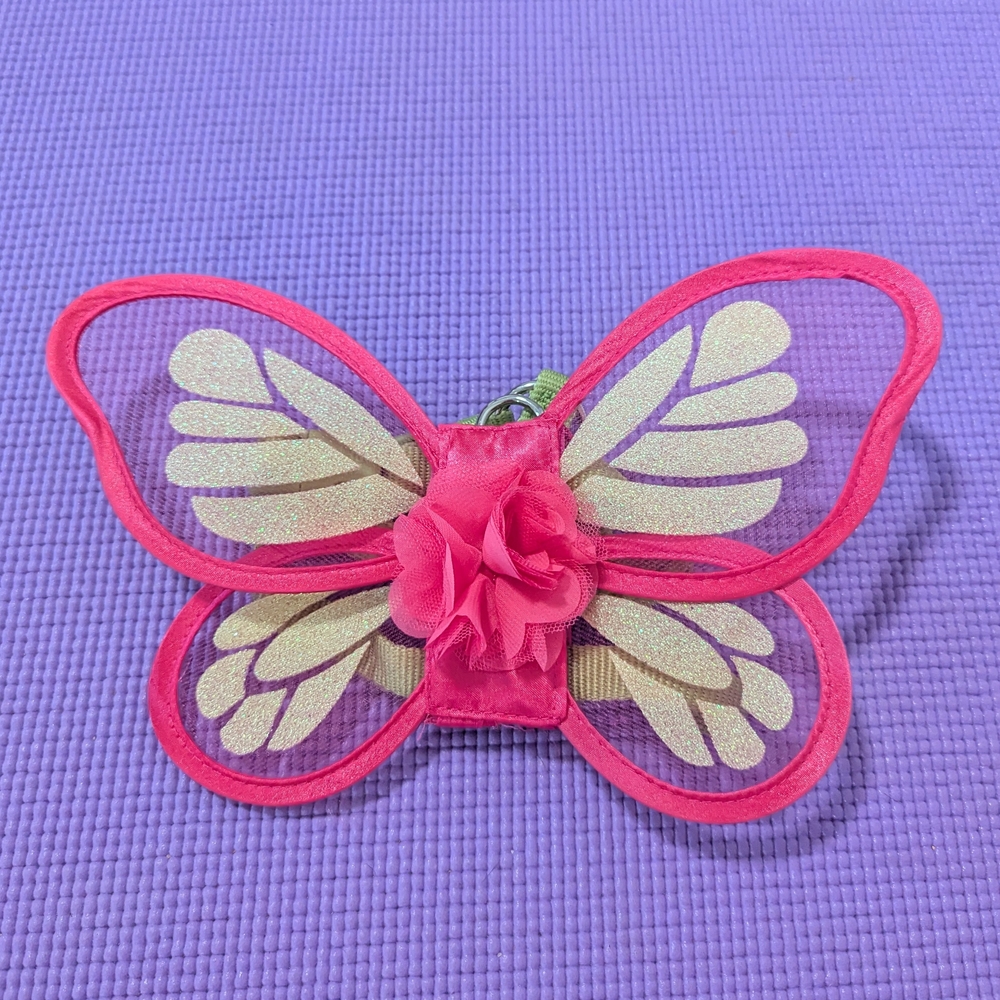 Pink and Gold Sparkle Butterfly Dog Harness Size XS/S